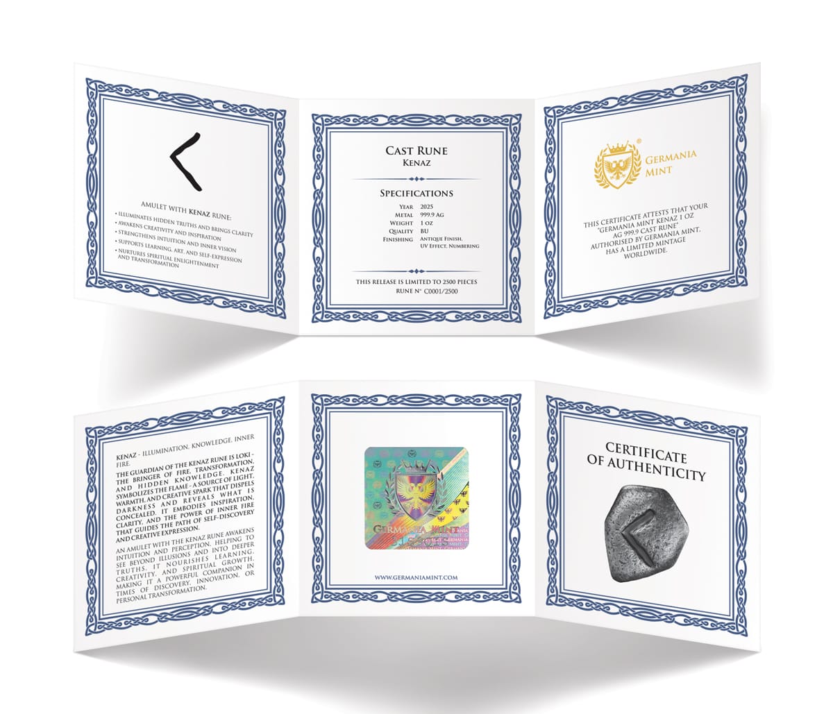 2025 Kenaz Rune Germania Mint 1oz Silver Bullion Cast Bar - Image 6