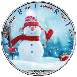 2025 Christmas Snowman Coloured American Eagle Silver Bullion Coin