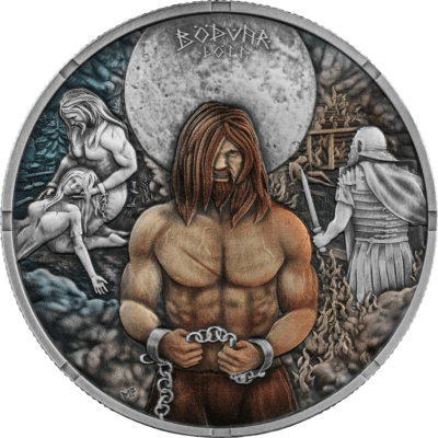 The coins are carefully packaged in a stylish box, created by the leading manufacturer of modern numismatic packaging, Germania Mint Packaging. The elegant black paperboard box is decorated with a sleeve with a stylised image of Bodvar, which gives the whole thing a unique touch. This packaging is a perfect match for high-end collectible coins. Also included is a Certificate of Authenticity, confirming the originality of the product.