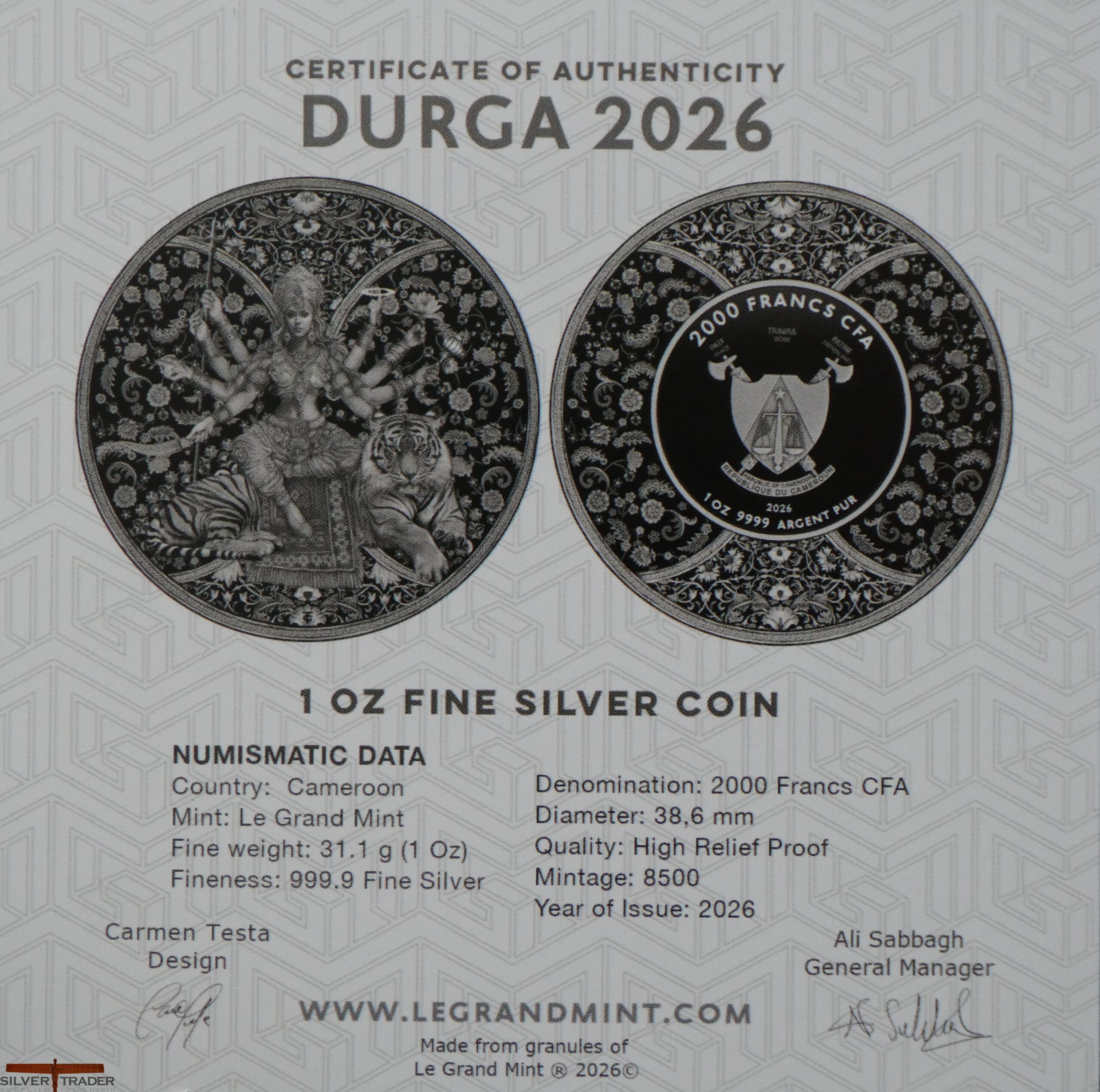2026 Durga Hindu Goddess 1oz High Relief Silver Bullion Coin - Image 3