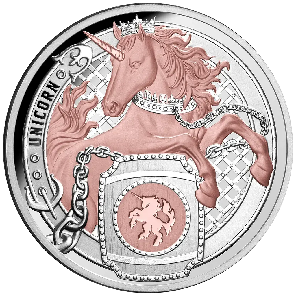 2026 Unicorn Heraldic Beasts Rose Gold 1oz Silver Bullion Proof