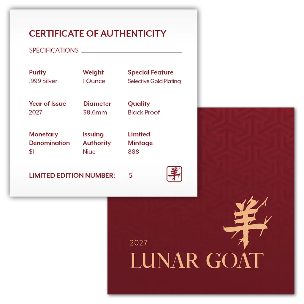 2027 Lunar Year of the Goat Dark Gilded 1oz Silver Bullion Proof - Image 4