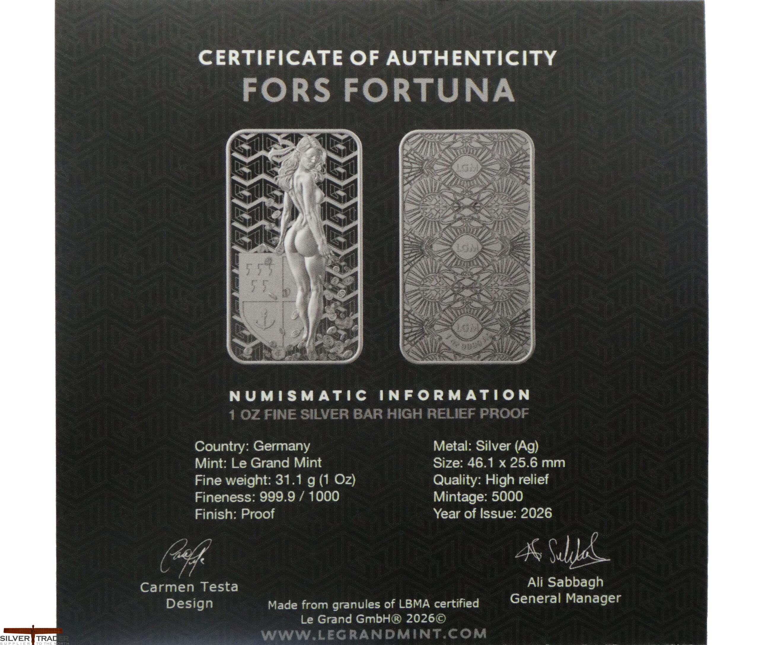 2026 Tyche Fortuna 1oz Proof Like Carded Version Silver Bullion Bar - Image 6